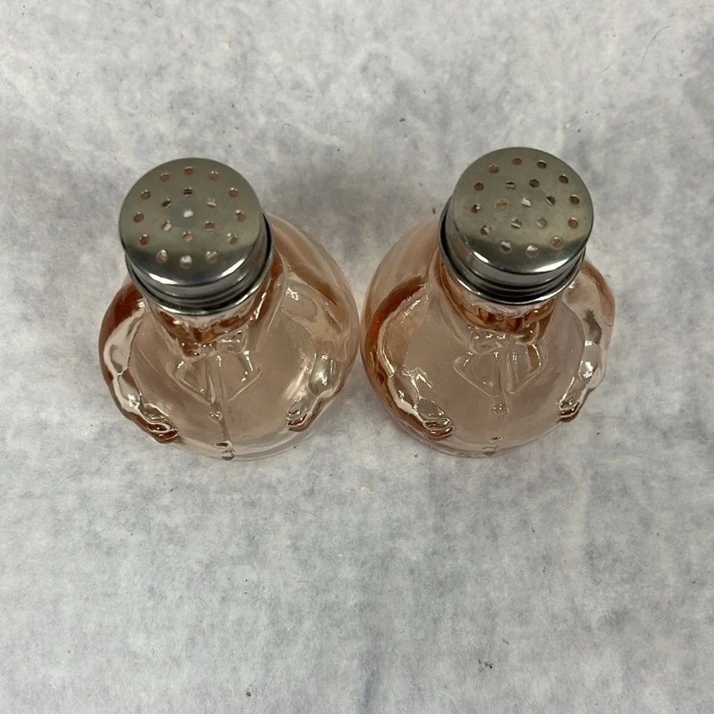 Pink Glass Figures Rotund Men Salt n Pepper Shakers Set of 2 Unique‎
